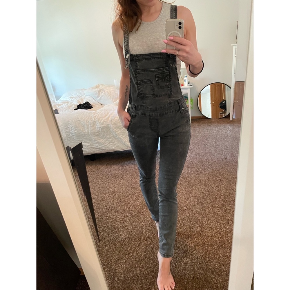 Free People Gray Denim Overalls